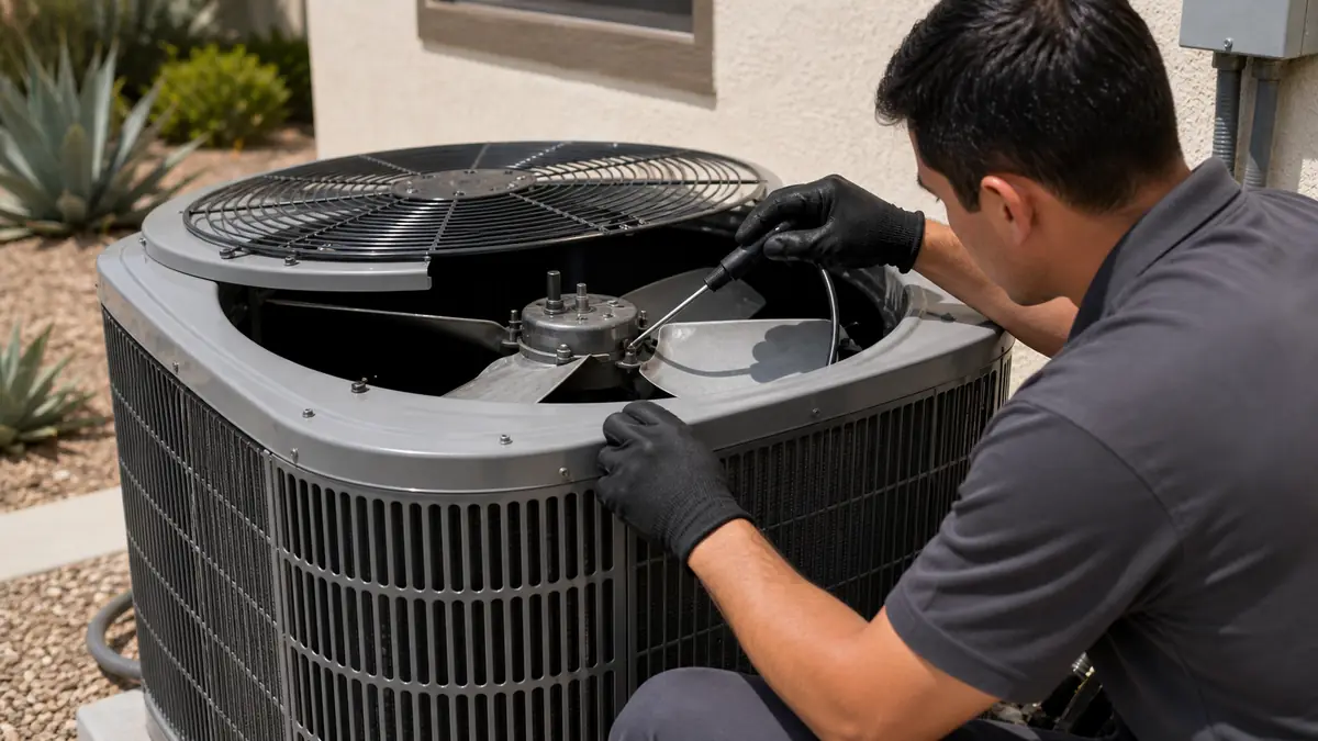 Technician locating an unusual noise on a Mitsubishi condenser in Glendale, CA